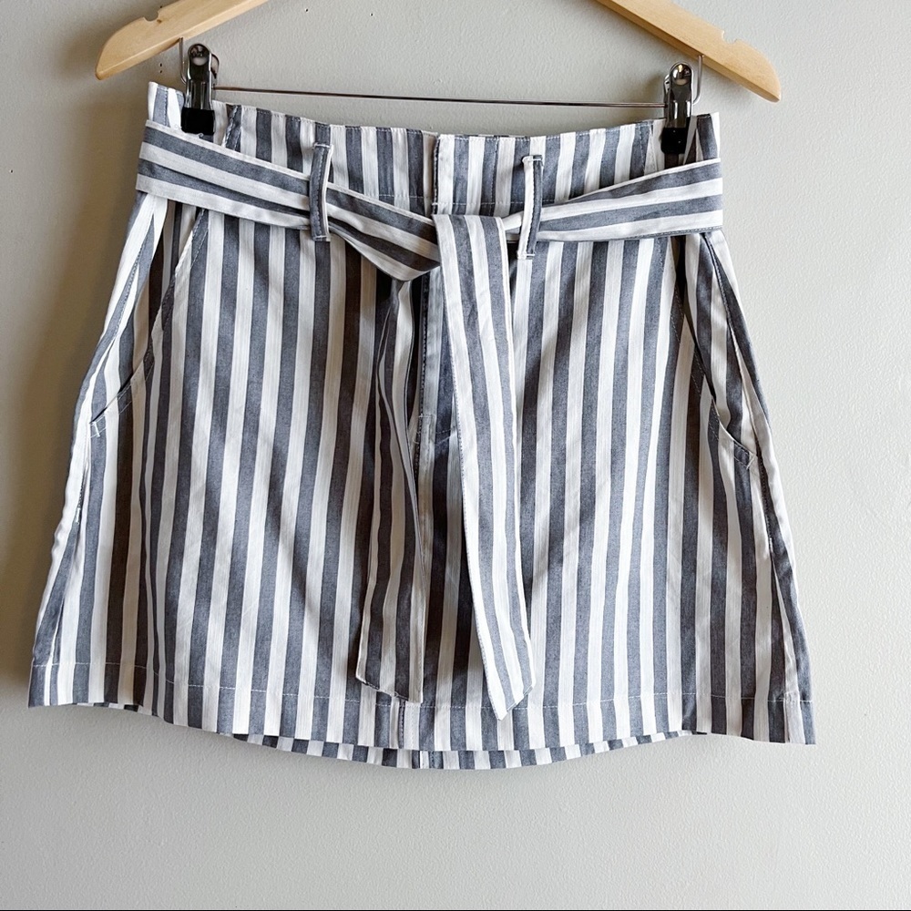NWT Indigo Rein • Mid Rise Grey Stripes Belted Mini‎ Skirt with Pockets, Size 9